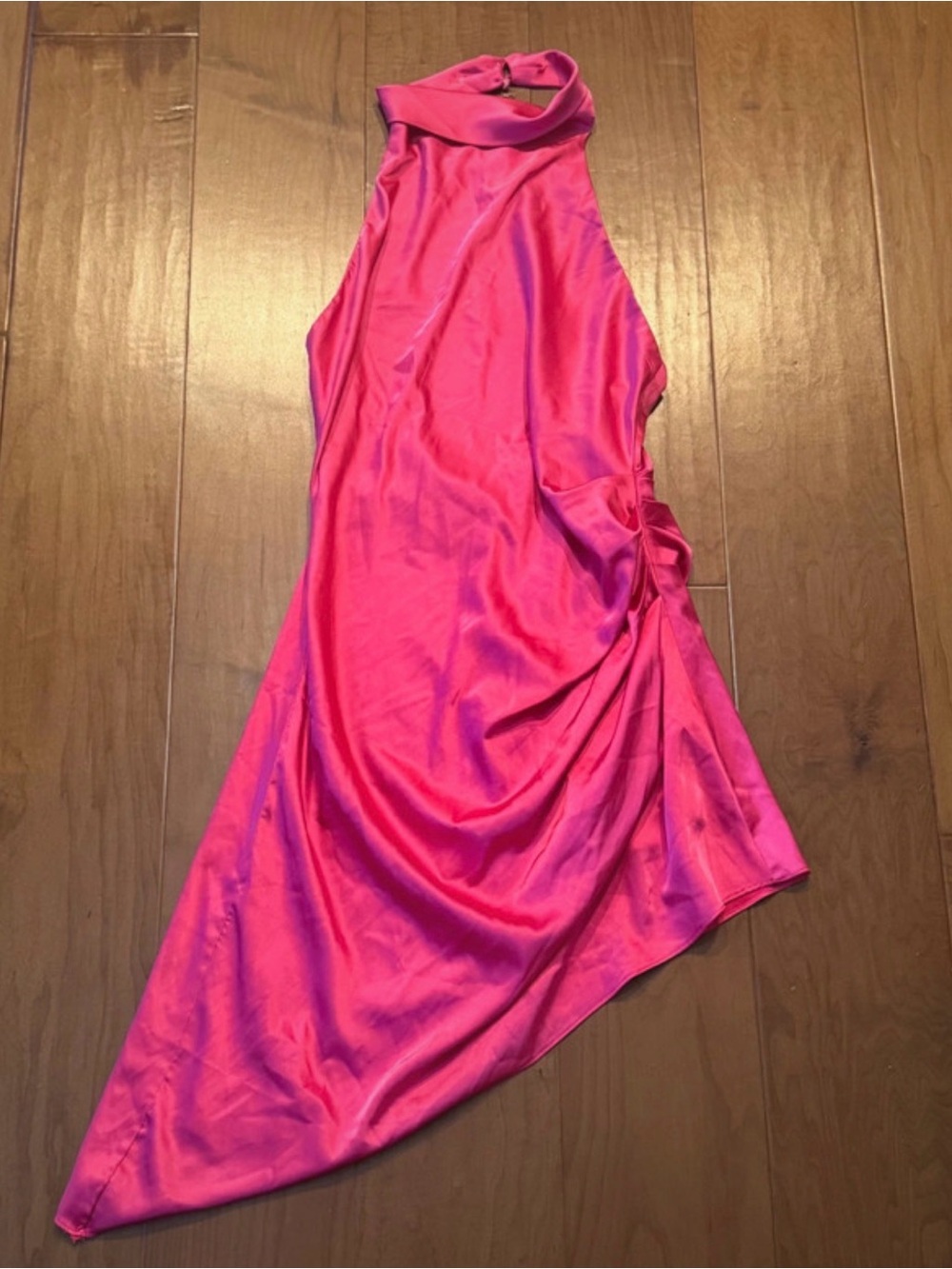 DO+BE Hot Pink Satin One-Shoulder Asymmetrical Dress